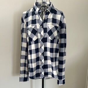 Eden & Olivia Navi Blue and White Plaid Button-Up Shirt Size S
